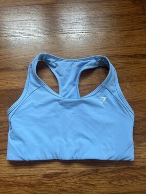 Gymshark Light Blue Racerback Sports Bra with Logo, size Medium